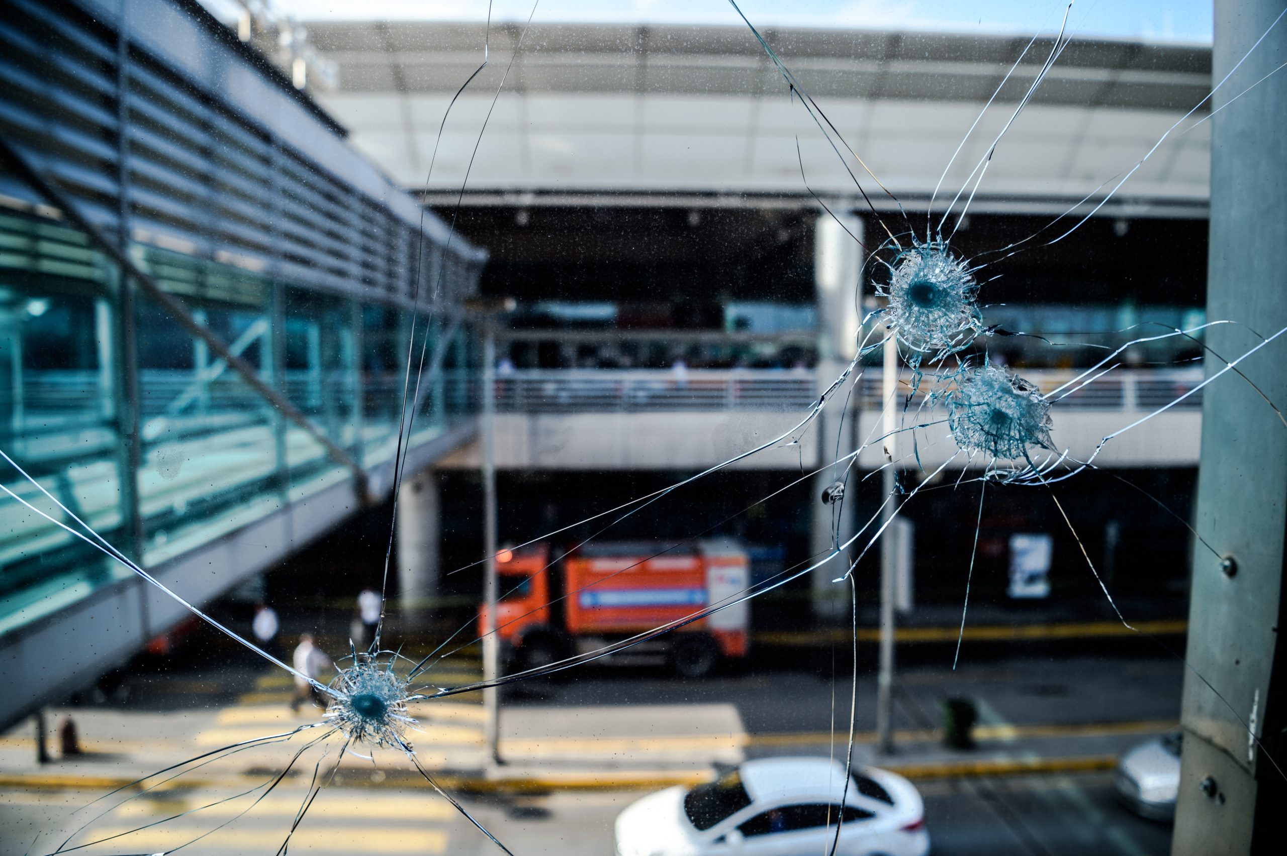 Bullet impacts are pictured at Istanbul's Ataturk airport on Wednesday, a day after a suicide bombing and gun attack killed more than 40 people.